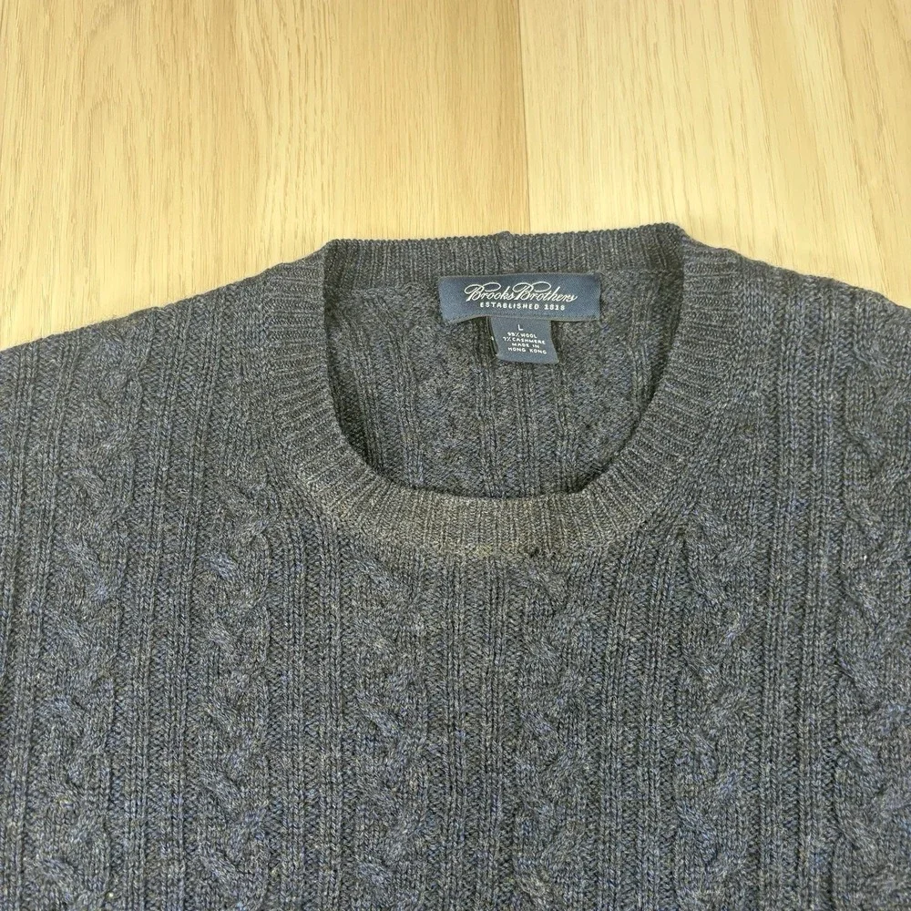 Brooks Brothers Mens Wool Cashmere Cable Knit Fisherman Sweater Blue Size Large